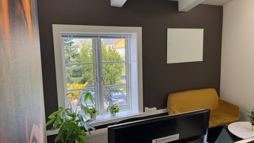 Fra vinduet kan du se ud i vores have.